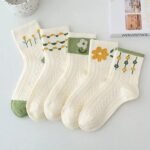 5 Pairs Ladies Flower design Rich Comfortable Cotton Socks