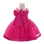 Girls Princess Pink Disco ball Dress, Tulle Bow Lace Embroidery Flower Girl Dress